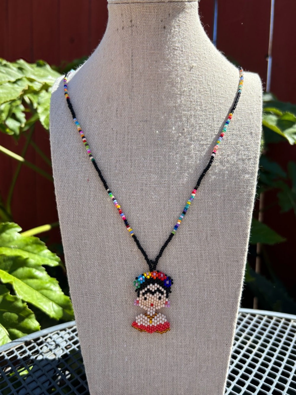 Handmade Multicolor Beaded Frida-Inspired Pendant Necklace